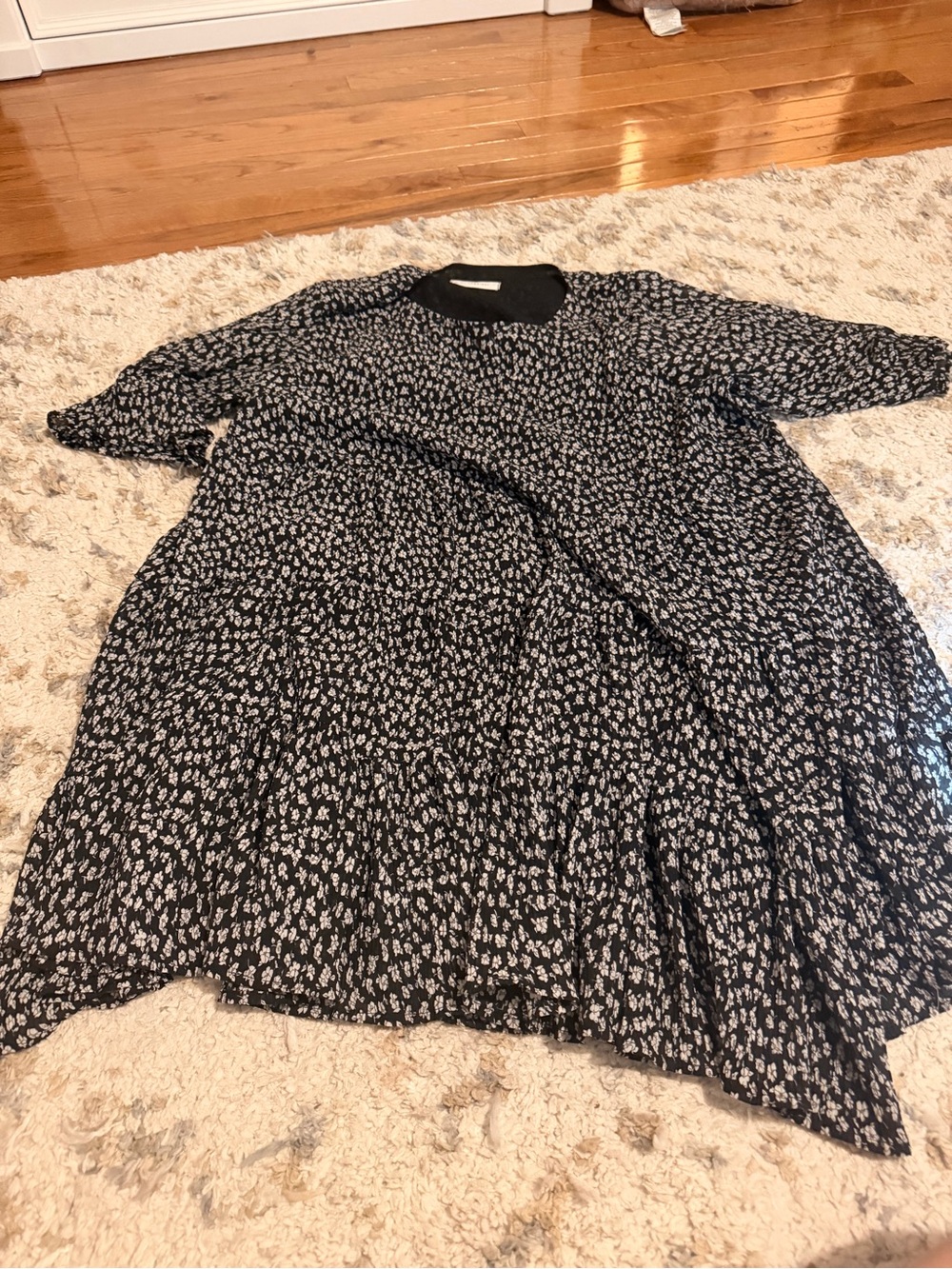 Black Floral Tiered Mini Dress